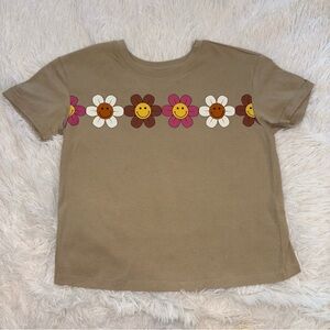 Kids Tan Floral Smiley Short Sleeve Tee